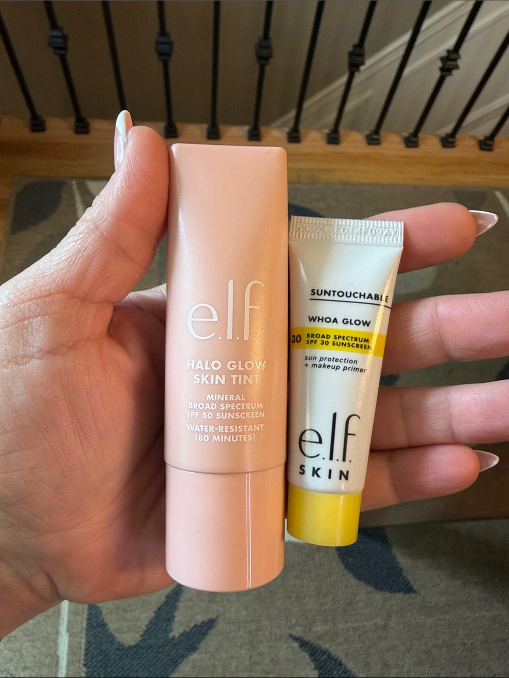 ELF Halo Glow Skin Tint spf 50 & sample Whoa  Glow Sunscreen Primer — 4 light